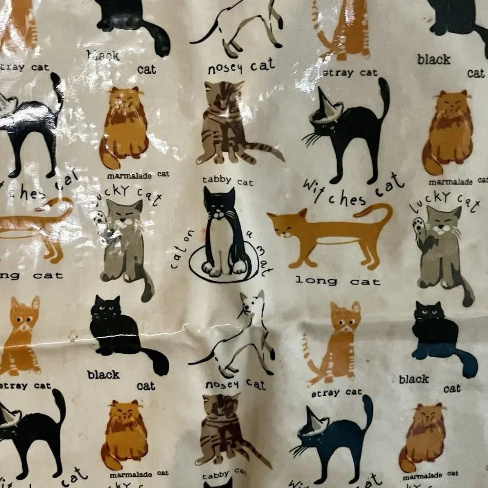 Cooksmart Bib Apron 100% Cotton PVC Coated Wipe Clean Beige Cat Print